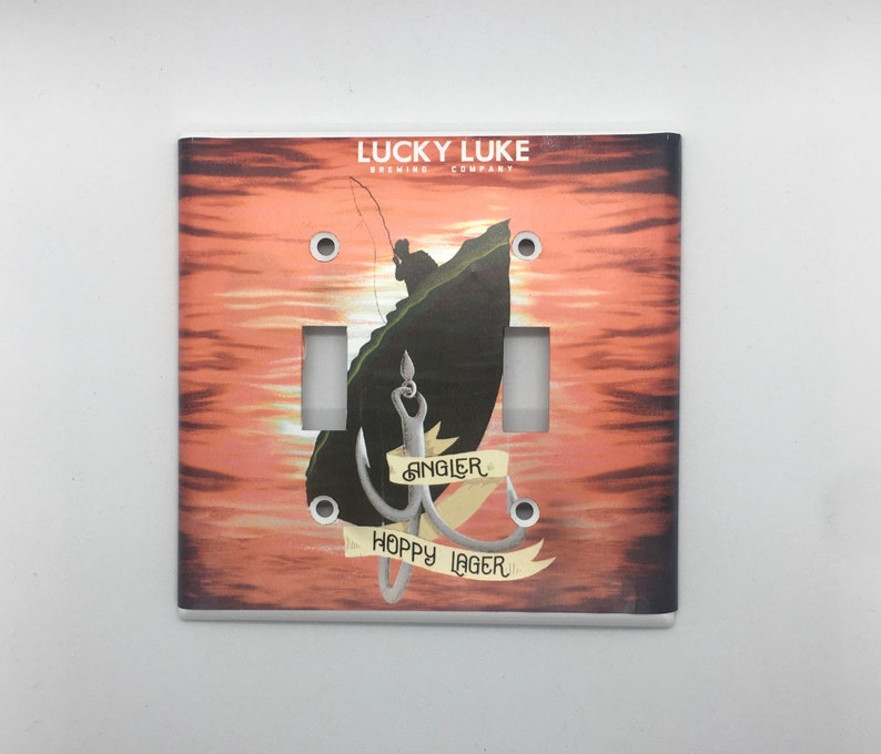 Lucky Luke Brewing Angler Hoppy Lager Double Light Switch Plate Switchplate Cover Craft Beer Bottle 2 Gang