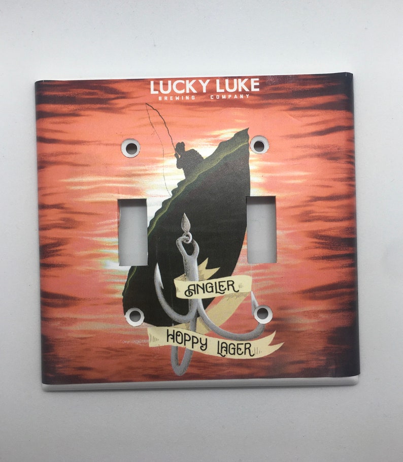 Lucky Luke Brewing Angler Hoppy Lager Double Light Switch Plate Switchplate Cover Craft Beer Bottle 2 Gang