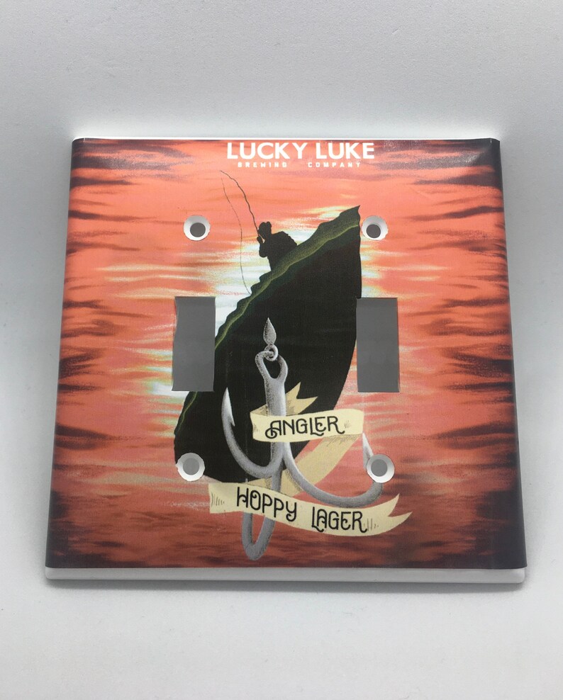 Lucky Luke Brewing Angler Hoppy Lager Double Light Switch Plate Switchplate Cover Craft Beer Bottle 2 Gang