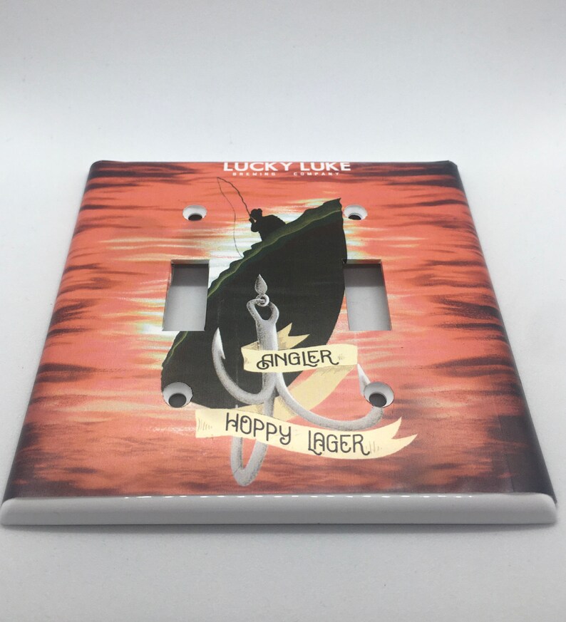 Lucky Luke Brewing Angler Hoppy Lager Double Light Switch Plate Switchplate Cover Craft Beer Bottle 2 Gang