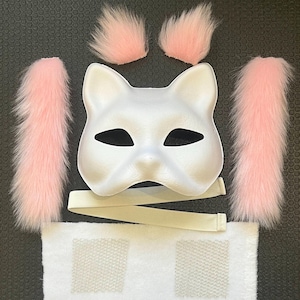 Kit fai da te personalizzato per maschera da gatto Therian: pelliccia sintetica rosa, maschera Quadrobics