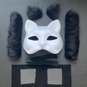 DIY Custom Therian Mask Kit with Faux Fur, Black Cat Therian Mask, Otherkin Therian Gear, Quadrobic Mask, Furry Mask, Halloween Mask,Cosplay