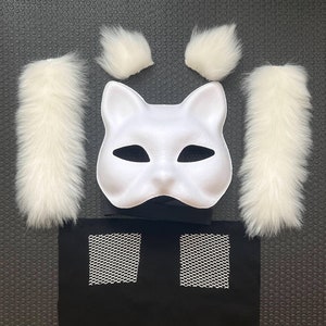 DIY Custom Therian Mask Kit with White Faux Fur, Black Cat Therian Mask, Therian Gear, Quadrobics Masks, Animal Furry Mask, Halloween Mask