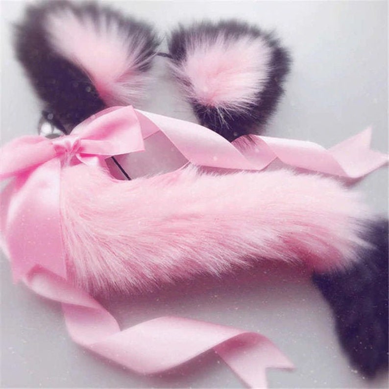 Pink and Black Tail Butt Plug with Ears