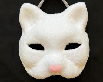 White Cat Therian Mask for Quadrobics and Otherkin, Therian Gear Furry Mask, Therian Mask Cheap, White Kitten Therian Masks, Halloween Masks