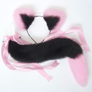 Tail and ears, DDLG, Tail and ears, Kitten Tail, Cat tail, Dog Tail, Puppy tail, Fox tail but, Detachable tail, Black and Pink tail set