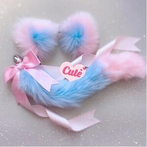 Blue and Pink Tail Butt Plug with Ears