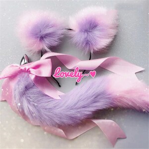 Purple and Pink Tail Butt Plug with Ears