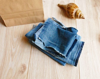 Blue Denim Jeans Pieces Bundle Jeans Legs Upcycled DIY Supplies Repurpose Quilting