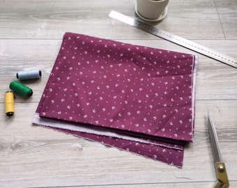 Rustic Maroon Floral 100% Cotton Fabric for Quilting Burgundy Little Flowers Cotton by Yard Plant Pattern Fabric for Blankets