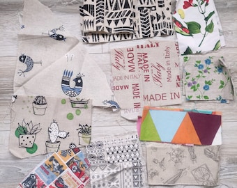 Assorted Fabric Scraps Bundle, Cotton Linen Duck, Quilting Supply (22 pcs)