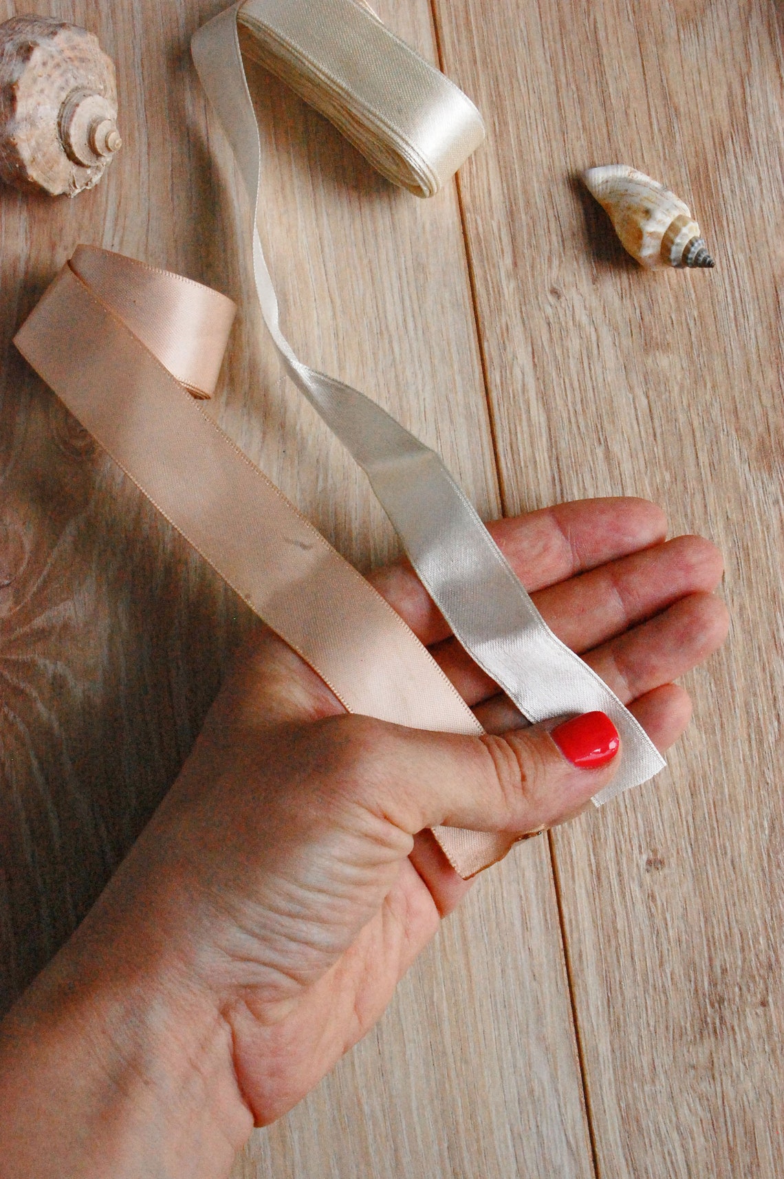 Ivory Satin Ribbons, Wedding Craft, Fabric Ribbons, Vintage Ivory