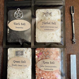 Ritual Salt, Witches salt, 4 oz. total, Black salt, Rose salt, All natural no dyes, Witchcraft Supplies, Altar supplies, read description