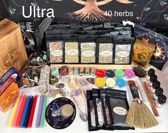 Witchcraft Supplies Kit: Herbs, Crystals, Salts, Incense, Candles