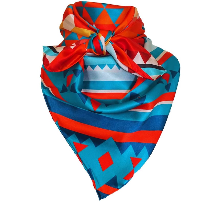 100% Silk Scarf Premium Wild Rag (outrider) Aztec Blue and Orange Silk ...
