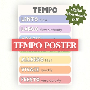 Tempo Poster | Music Theory | Music Class Poster | Music Teacher Decor | Elementary Music Class | Music Terms | Printable Music Vocab Poster