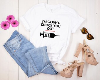 Ik ga je knock-out slaan grappig anesthesiecadeau | Uniseks T-shirt met korte mouwen