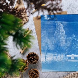Train SNCF - Carte Postale - 35mm - Cyanotype - Artisanal - Blueprint - Voie ferrée - Train - Tirage Papier - Fête des pères