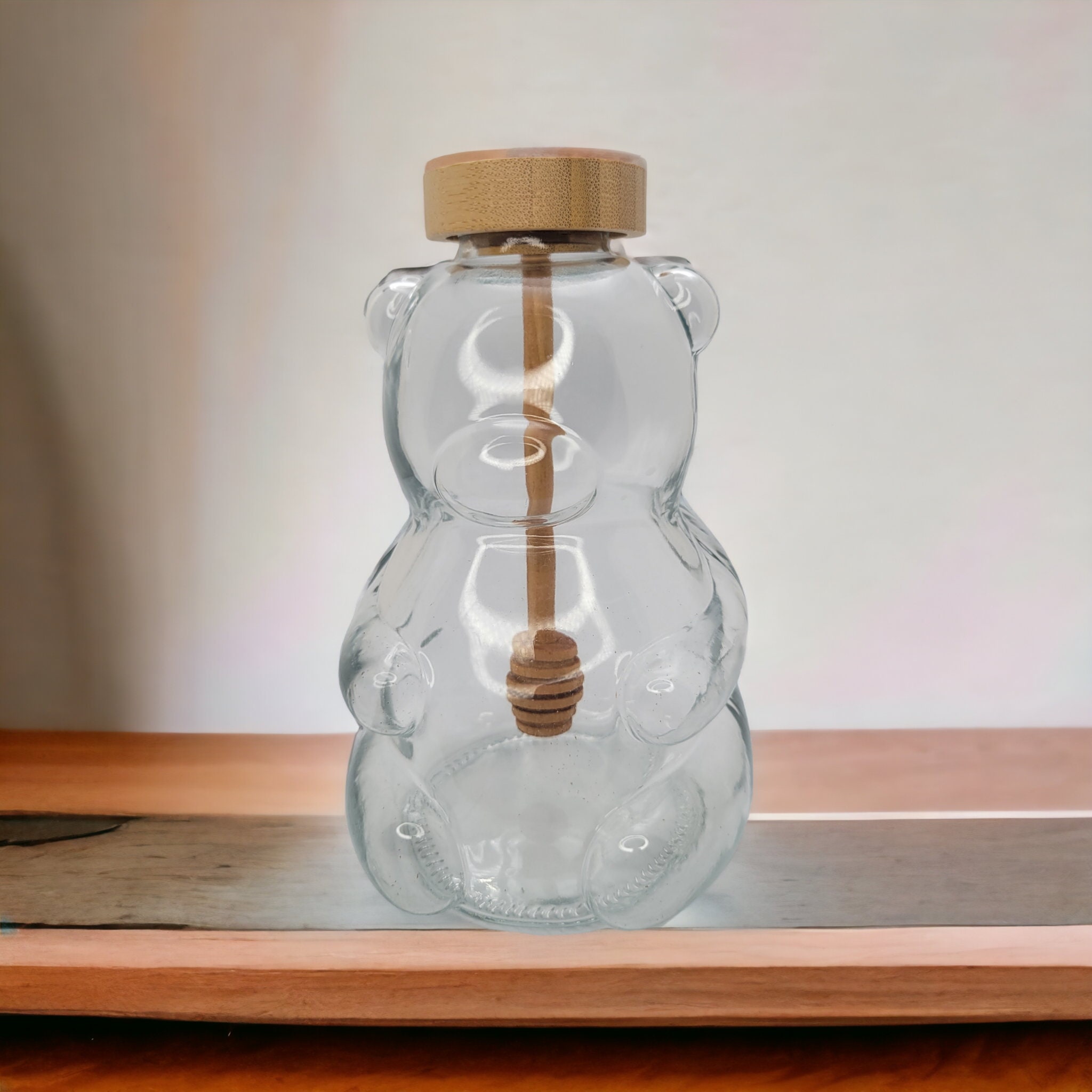 Target Bullseye Glass Bear Honey Jar Wooden Dipper Mixer Stirrer