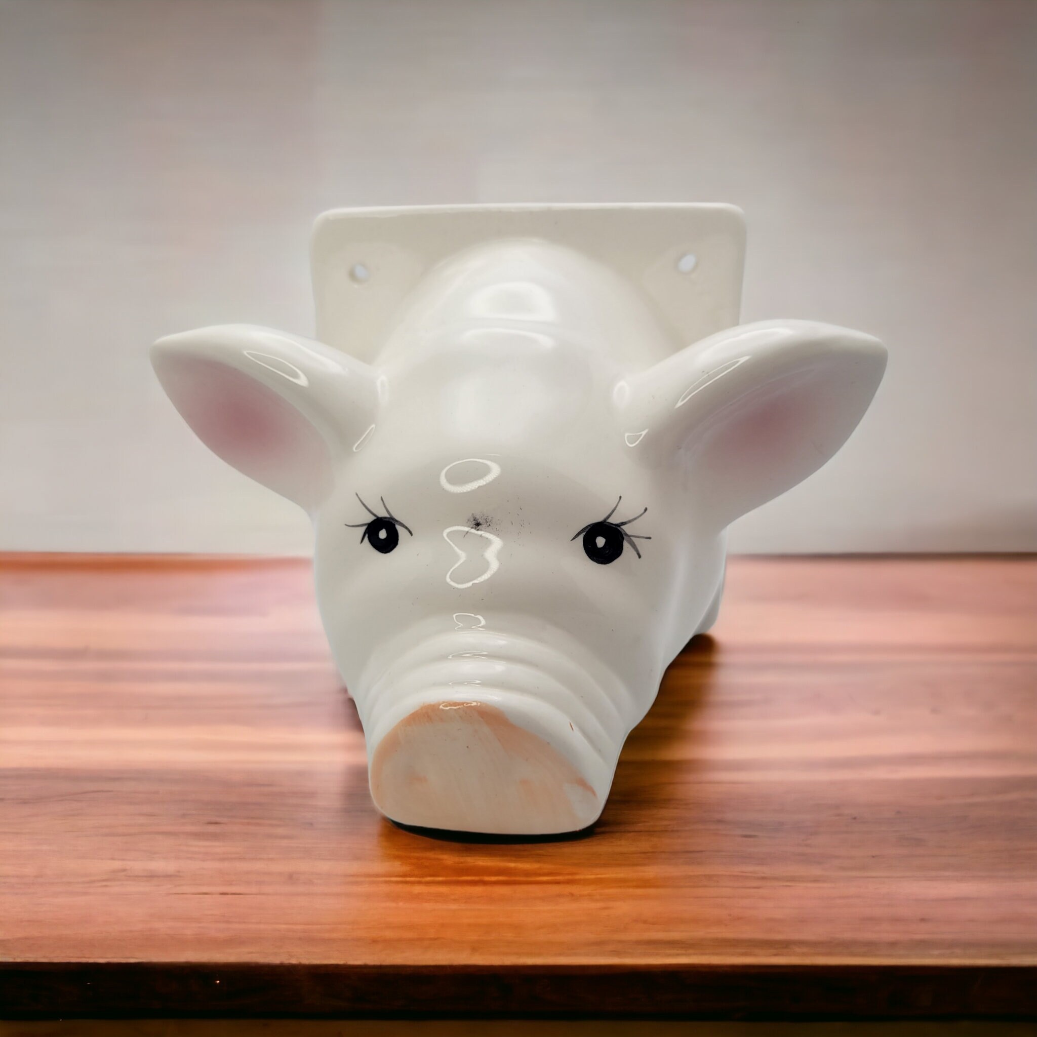 Vintage White Ceramic Pig Face Head Dish Towel / Apron Holder Hanger