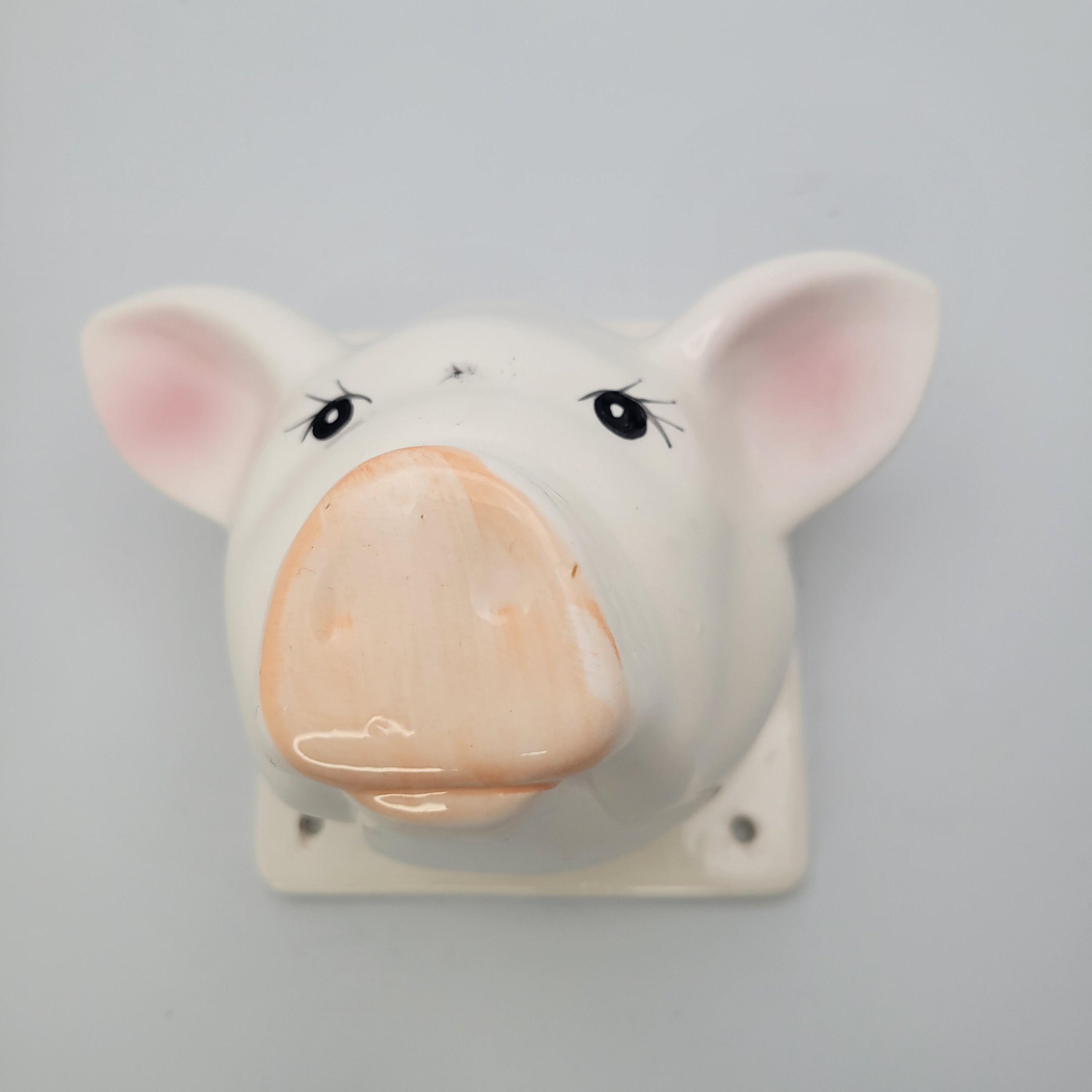 Vintage White Ceramic Pig Face Head Dish Towel / Apron Holder Hanger