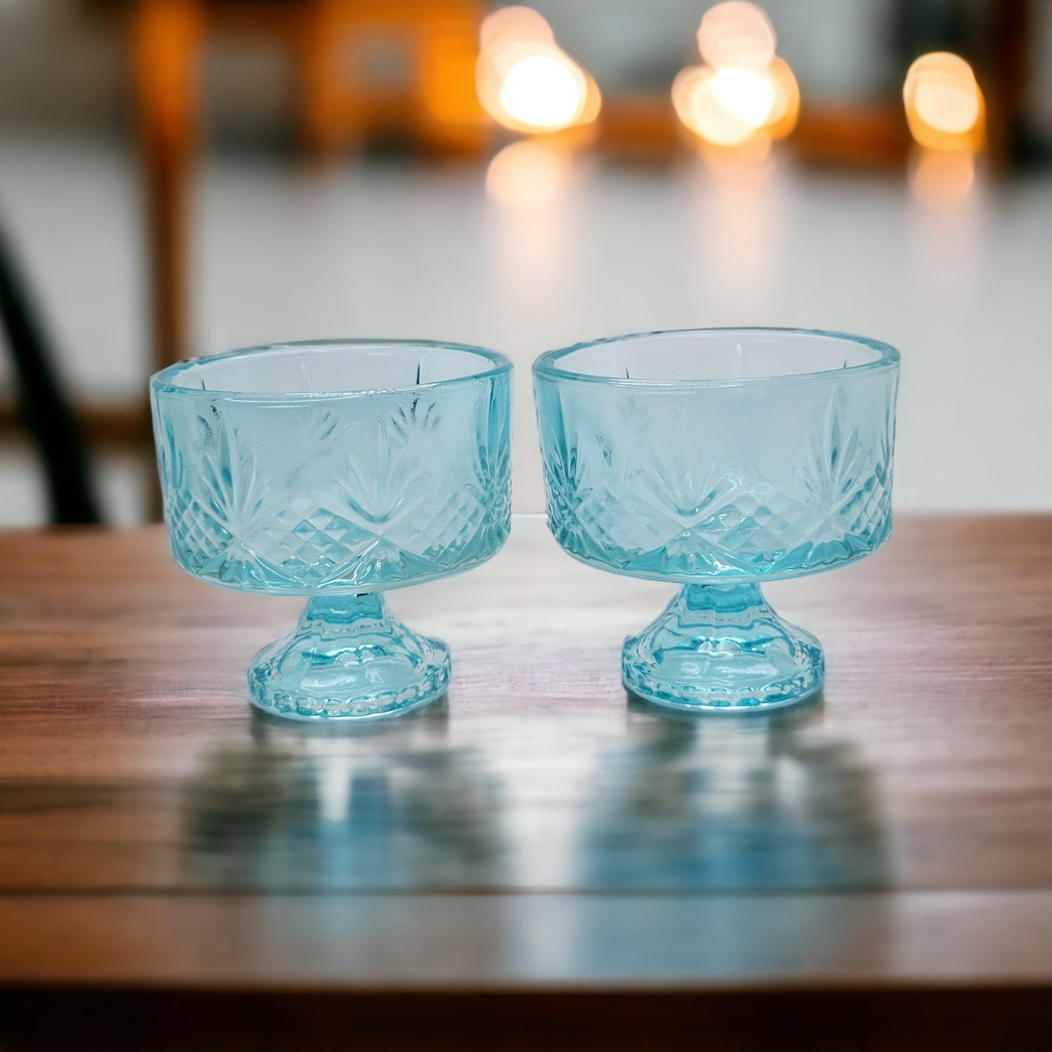2 Godinger Dublin Cut Glass Dessert Tasters Trifle Berry Bowl Ice Blue  Glass
