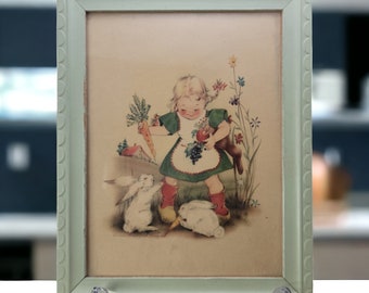 Vintage Framed Henry B. Sandler Nursery Lithograph Art Print Children Signed