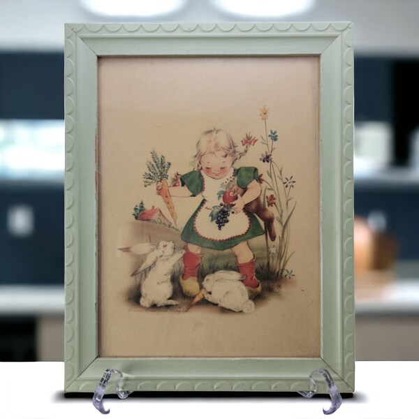 Vintage Framed Henry B. Sandler Nursery Lithograph Art Print Children Signed