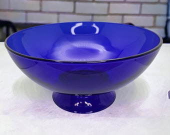 Pièce maîtresse bleu cobalt vintage bol à fruits sur pied piédestal d'art en verre