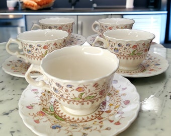 5 Vtg. METLOX Vernon Kilns Desert Bloom Tea Cup/ Saucer Sets California Pottery