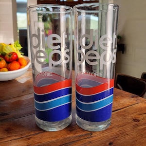 Vintage Diet Pepsi One Calorie Drinking Glass 7" Tall Skinny Tumbler Set Of 2