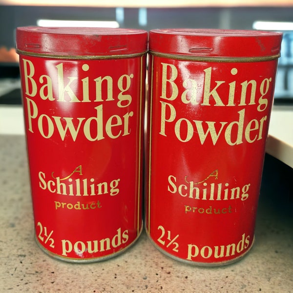 Lot of 2 1930's Schilling Baking Powder Advertising Tin 2 1/2#  Lid San Francisco Prop