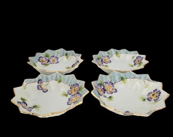 4 Vintage T.S. Nippon Hand Painted Bowls Zig Zag Scalloped