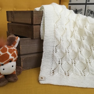 Hand Knitted Cream Lacy Baby Blanket