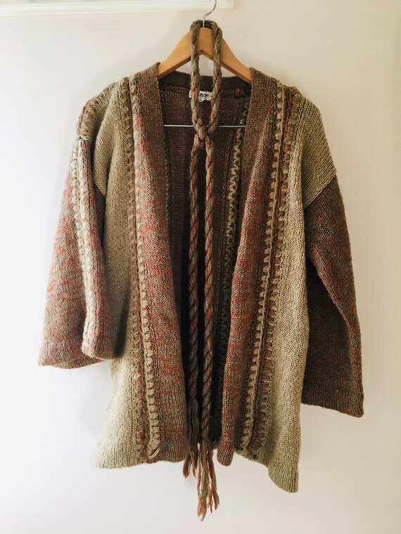 Vintage 70s Mohair Blend Knitted Boho Cardigan wit