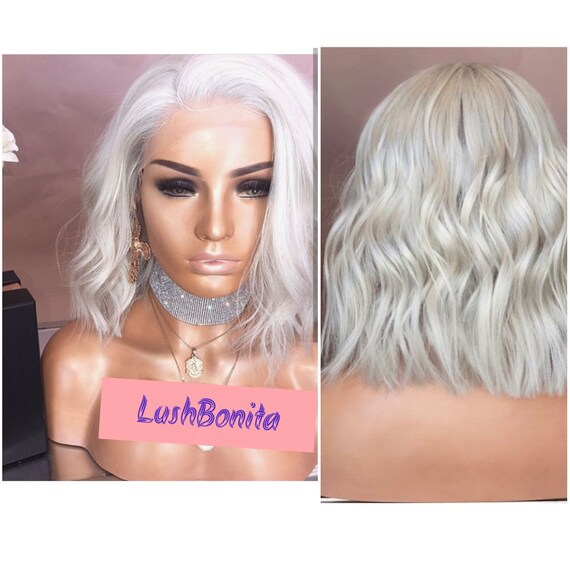 Platinum Blonde Short Wavy Bob Wig Lace Front Human Hair Body Etsy