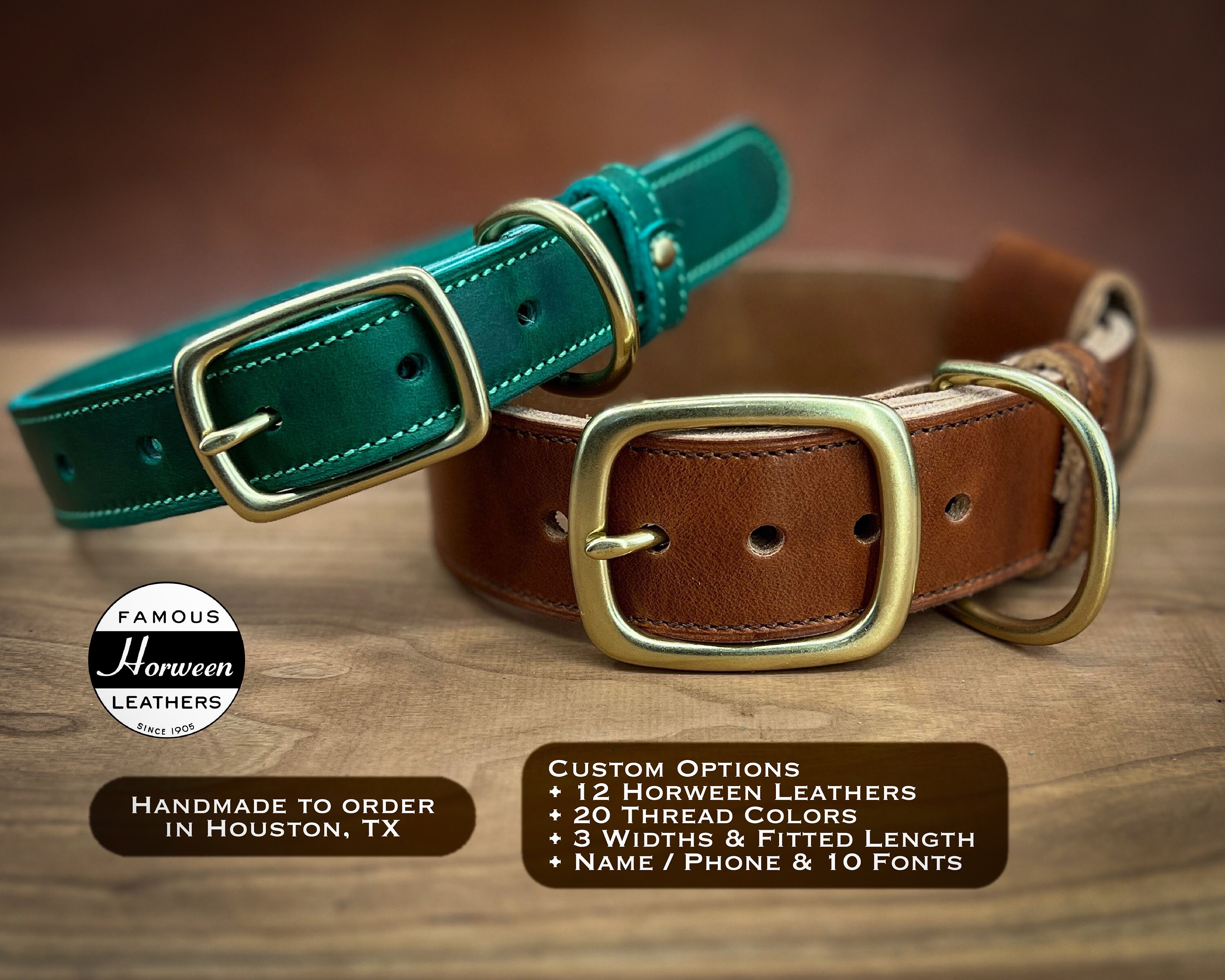 Customizable Quick Release Dog Collars in Horween Leather, Made to order