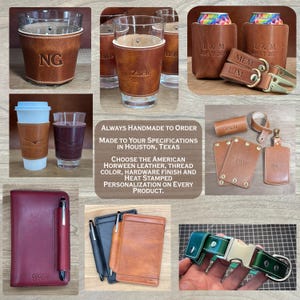 Handmade in the USA: Horween Leather Custom Wristlet Keychain. Choose leather color, thread and text. Hardware in brass, nickel, black image 19