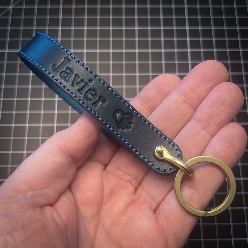 Handmade in the USA: Horween Leather Custom Wristlet Keychain. Choose leather color, thread and text. Hardware in brass, nickel, black image 17