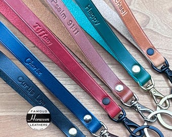 American Horween Leather Wristlet Keychain in 3 sizes.  Personalized Handmade Replacement Wrist Strap.