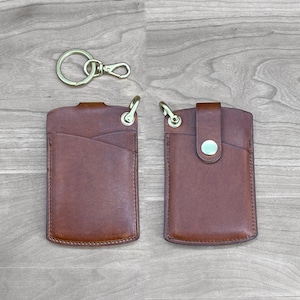 Handmade Keychain Wallet with Secure Snap in American Horween Leather. Personalized 4 pocket snap wallet with keychain for women and men.