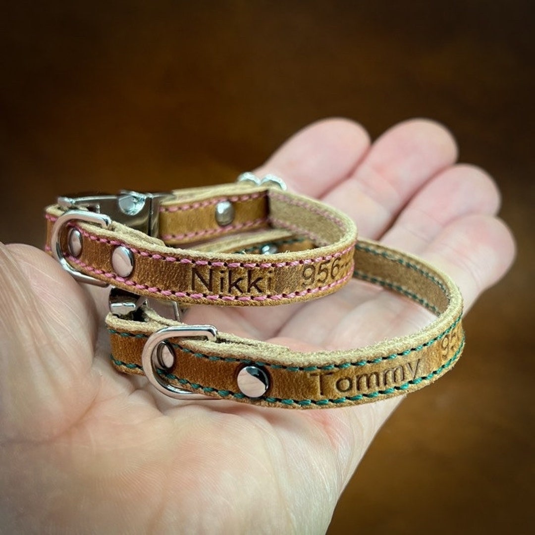 Custom Teacup Dog Collar in Horween Leather. Premium Handmade Etsy