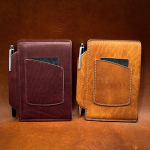 Horween Leather Pocket Notebook Sleeve. Personalized & Handmade to order for Field Notes, Rhodia Unlimited and Lochby Pocket Size