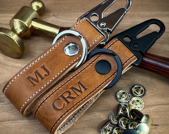 Horween Leather Clip Keychain. Handmade Leather Keychain. Heavy Duty Belt Loop Keychain for Dad. Personalized Keychain for Fathers Day Gift