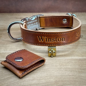 Customizable Leather Dog Collar with Quick Release Buckle. Handmade Dog Collar in Luxury Horween Leather. Personalized Designer Dog Collar