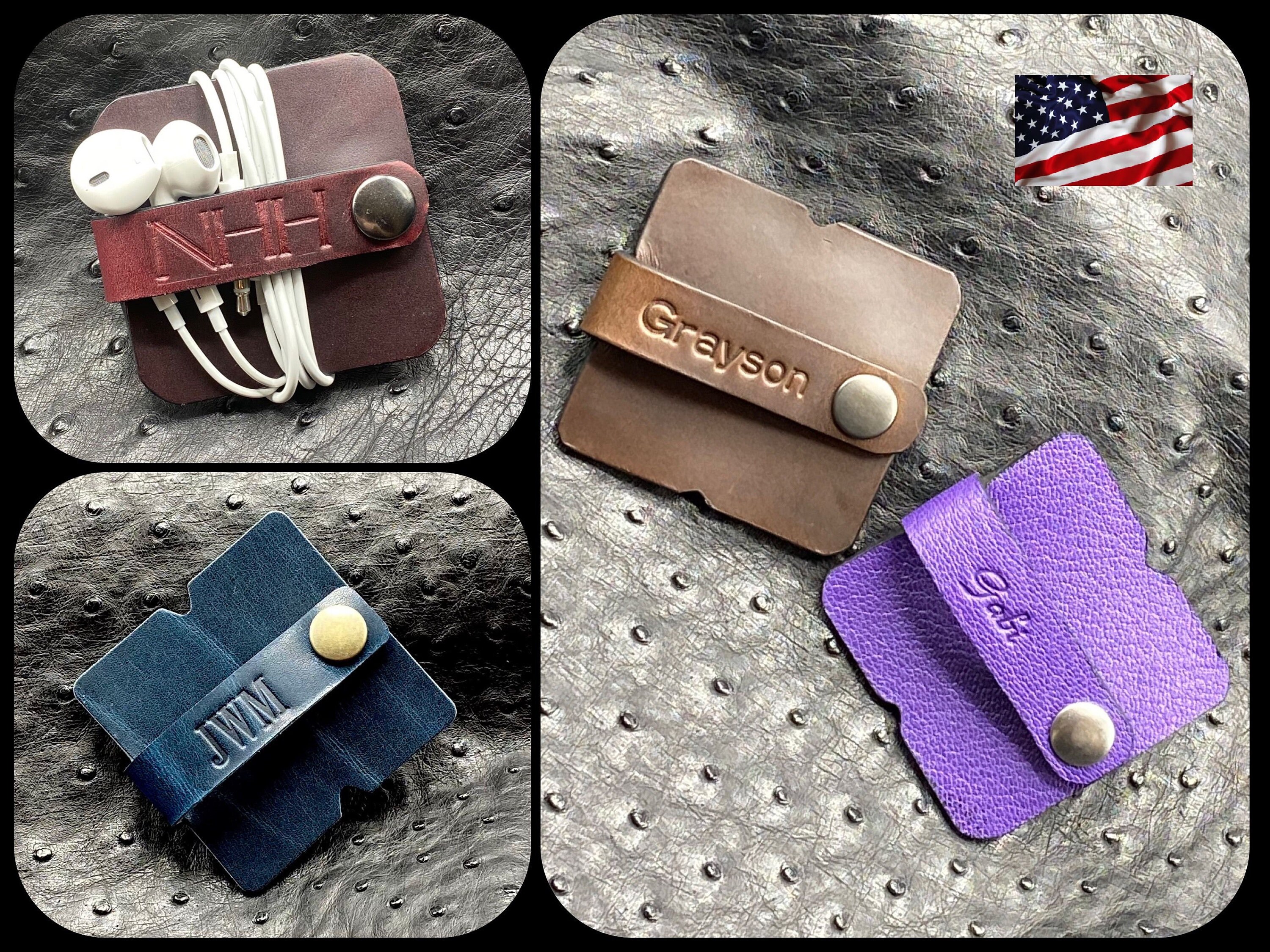 USA Luxury Earbud Cord Wrap. Leather Earbud Holder. Earbud Cord Organ…