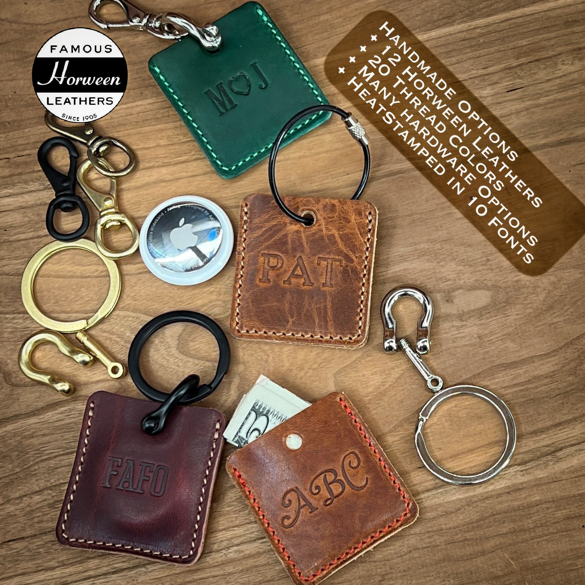 Customizable AirTag Keychain in Horween Leather. Handmade AirTag