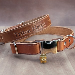 Horween Leather Dog Collar with Airtag Pocket Option Personalized.  Handmade with custom sizes and 2 widths. Engraved Designer Luxury Collar