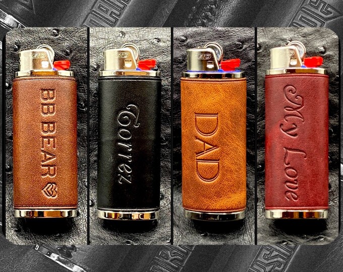 Custom Lighter Case for Bic in Horween Leather and Personalized, Cigarette Leather Lighter Case