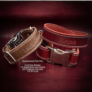 Handmade Quick Release Leather Dog Collar in premium Horween leather. Custom Dog Collar. Personalized Designer Dog Collar